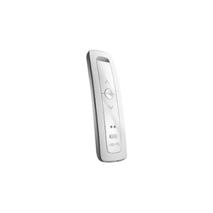 control remoto 2 canales para motores de persiana somfy con señal inalámbrica, instrucciones: sube, baja y detener, con posición favorita programada.