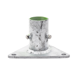 base triangular para mástil de 1" a 2" con opresores. galvanizado por inmersión en caliente.