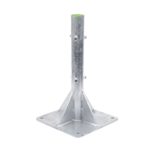 base para mástil hasta 2" con opresores, base de 50 x 50 cm y tubo de 80 cm ced. 30. galv. inmersión.