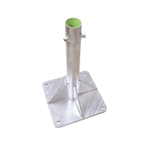 base para mástil hasta 2" con opresores, base de 30 x 30 cm y tubo de 50 cm ced. 30. galv. inmersión.