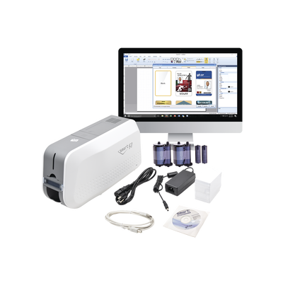 kit de impresora tarjetas de pvc / puede crecer a laminador/ una cara / incluye: 2 x ribbon a color, 100 tarjetas pvc, kit de limpieza, software kit de impresora tarjetas de pvc / puede crecer a laminador/ una cara / incluye: 2 x ribbon a color, 100 tarjetas pvc, kit de limpieza, software