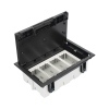 caja para instalación en pavimento para voz, datos o contactos eléctricos / capacidad para 4 módulos / espacio embellecedor en la tapa / profundidad ajustable de 70 a 100 mm / los módulos se adquieren aparte / incluye registro