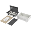 caja para instalación en pavimento para voz, datos o contactos eléctricos / capacidad para 4 módulos / espacio embellecedor en la tapa / profundidad ajustable de 70 a 100 mm / los módulos se adquieren aparte / incluye registro