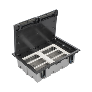 caja para instalación en piso falso para voz, datos o contactos eléctricos / capacidad para 6 módulos / espacio embellecedor en la tapa / profundidad ajustable de 90 a 120 mm / los módulos se adquieren aparte / (sf610/14cy)