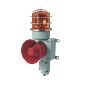 combinación de luz de advertencia giratoria color Ámbar con bocina eléctrica para aplicaciones de la industria a 24 vcd, máx. 120 db (no incluye guarda)