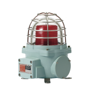 baliza con luz led color rojo con patrón de destello fijo o flasheante, ideal para zonas y áreas peligrosas, opera en un rango de 120 vac