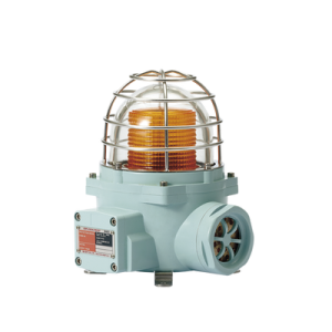 luz led color Ámbar de advertencia con patrón de destello flasheante/fijo para zonas peligrosas con buzzer incluido a 105 db. de 120 vca