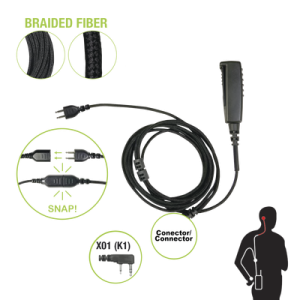 cable para micrófono audífono snap intercambiable con conector para radios kenwood con conector de 2 pines.
