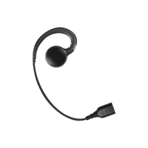 auricular giratorio con gancho en forma de "g" con cable de fibra trenzada y conector snap. requiere micrófono de solapa de 1 o 2 hilos de la serie snap.