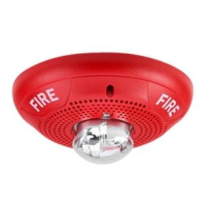 bocina con lámpara estroboscópica para instalación en techo con configuración estroboscópica seleccionable, color rojo