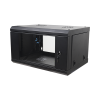 gabinete de pared de 6u con puerta de cristal templado, 455 mm de profundidad total, rack de 19in, acero reforzado color negro.