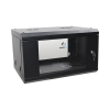 gabinete de pared de 6u con puerta de cristal templado, 455 mm de profundidad total, rack de 19in, acero reforzado color negro.