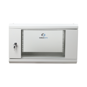 gabinete de pared de 6u con puerta de cristal templado, 455 mm de profundidad total, rack de 19'', acero reforzado color gris mate