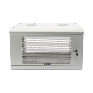 gabinete de pared de 6u con puerta perforada, 455 mm de profundidad total, rack de 19'', acero reforzado color gris mate