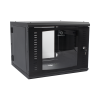 gabinete abatible de pared (con marco trasero) con rack 19" de 9 unidades. ventana de cristal templado.