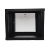 gabinete de pared de 9u con puerta de cristal templado, 455 mm de profundidad, rack de 19'', acero reforzado color negro.