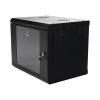 gabinete de pared de 9u con puerta de cristal templado, 455 mm de profundidad, rack de 19'', acero reforzado color negro.