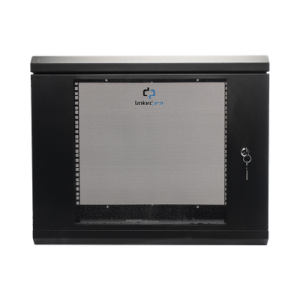 gabinete de pared de 9u con puerta de cristal templado, 455 mm de profundidad, rack de 19'', acero reforzado color negro.