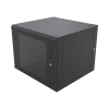 gabinete abatible de pared (con marco trasero) con rack 19" de 12 unidades. ventana de cristal templado.