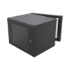 gabinete abatible de pared (con marco trasero) con rack 19" de 12 unidades. ventana de cristal templado.