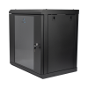 gabinete de pared de 12u con puerta de cristal templado, 455 mm de profundidad, rack de 19'', acero reforzado color negro.