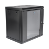 gabinete de pared de 12u con puerta de cristal templado, 455 mm de profundidad, rack de 19'', acero reforzado color negro.