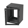 gabinete abatible de pared (con marco trasero) con rack 19" de 16 unidades. ventana de cristal templado.