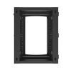gabinete abatible de pared (con marco trasero) con rack 19" de 16 unidades. ventana de cristal templado.