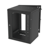 gabinete abatible de pared (con marco trasero) con rack 19" de 16 unidades. ventana de cristal templado.