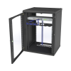 gabinete para montaje en pared, puerta de cristal templado, cuerpo fijo con rack 19" de 16 unidades