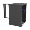 gabinete para montaje en pared, puerta de cristal templado, cuerpo fijo con rack 19" de 16 unidades