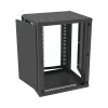 gabinete para montaje en pared, puerta de cristal templado, cuerpo fijo con rack 19" de 16 unidades