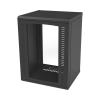 gabinete para montaje en pared, puerta de cristal templado, cuerpo fijo con rack 19" de 16 unidades