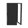 gabinete abatible de pared (con marco trasero) con rack 19" de 24 unidades. ventana de cristal templado.