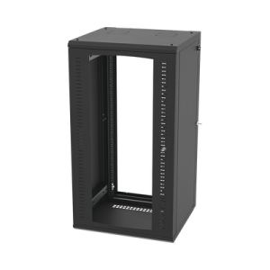 gabinete abatible de pared (con marco trasero) con rack 19" de 24 unidades. ventana de cristal templado.
