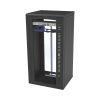 gabinete para montaje en pared, puerta de cristal templado, cuerpo fijo con rack 19" de 24 unidades