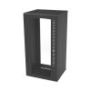 gabinete para montaje en pared, puerta de cristal templado, cuerpo fijo con rack 19" de 24 unidades
