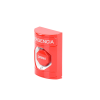 botón de emergencia, texto en español, color rojo, acción mantenida, girar para restablecer y led multicolor