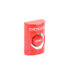 botón de emergencia, texto en español, color rojo, acción mantenida, girar para restablecer y led multicolor