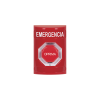 botón de emergencia, texto en español, color rojo, acción mantenida, girar para restablecer y led multicolor