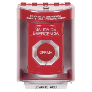 botón multipropósito, salida de emergencia, girar para reset, bocina integrada, español, cubierta de policarbonato, 2 relevadores no/nc, interior/exterior