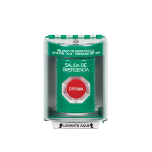 botón de salida de emergencia, cubierta de policarbonato súper resistente de superficie con espaciador, activación de acción mantenida, con bocina de advertencia