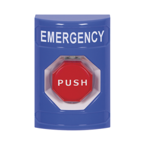 botón de emergencia, texto en español, policarbonato súper resistente, momentaneo