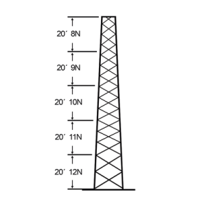 torre especial autosoportada robusta de 30 m. con 5 m de ancho en cara de base. linea ssv heavy duty