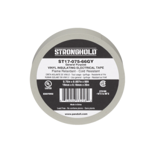 cinta eléctrica stronghold para aislar, de pvc, uso general reparación y mantenimiento, grosor de 0.18mm (7 mil), ancho de 19mm, y 20.12m de largo, color gris
