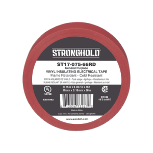 cinta eléctrica stronghold para aislar, de pvc, uso general reparación y mantenimiento, grosor de 0.18mm (7 mil), ancho de 19mm, y 20.12m de largo, color rojo