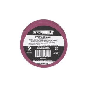 cinta eléctrica stronghold para aislar, de pvc, uso general reparación y mantenimiento, grosor de 0.18mm (7 mil), ancho de 19mm, y 20.12m de largo, color violeta