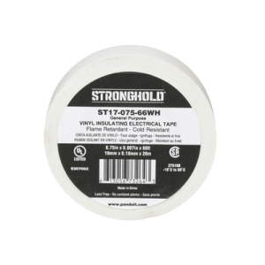 cinta eléctrica stronghold para aislar, de pvc, uso general reparación y mantenimiento, grosor de 0.18mm (7 mil), ancho de 19mm, y 20.12m de largo, color blanco