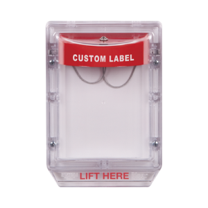 cubierta protectora de policarbonato serie stopper ii® , con bocina, sin espaciador, montaje empotrado, etiqueta personalizada