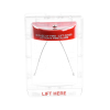 cubierta protectora serie stopper ii® de policarbonato, con bocina, espaciador transparente, montaje en superficie, etiqueta en inglés